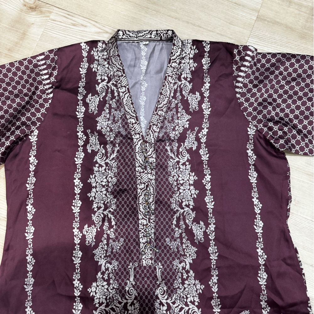 Deep Purple Embroidered Long Kurta with Silver Pattern